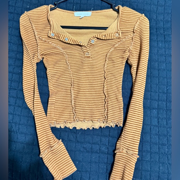 Gilded Intent Tops - The Buckle Mustard striped ribbed thick long sleeve.
